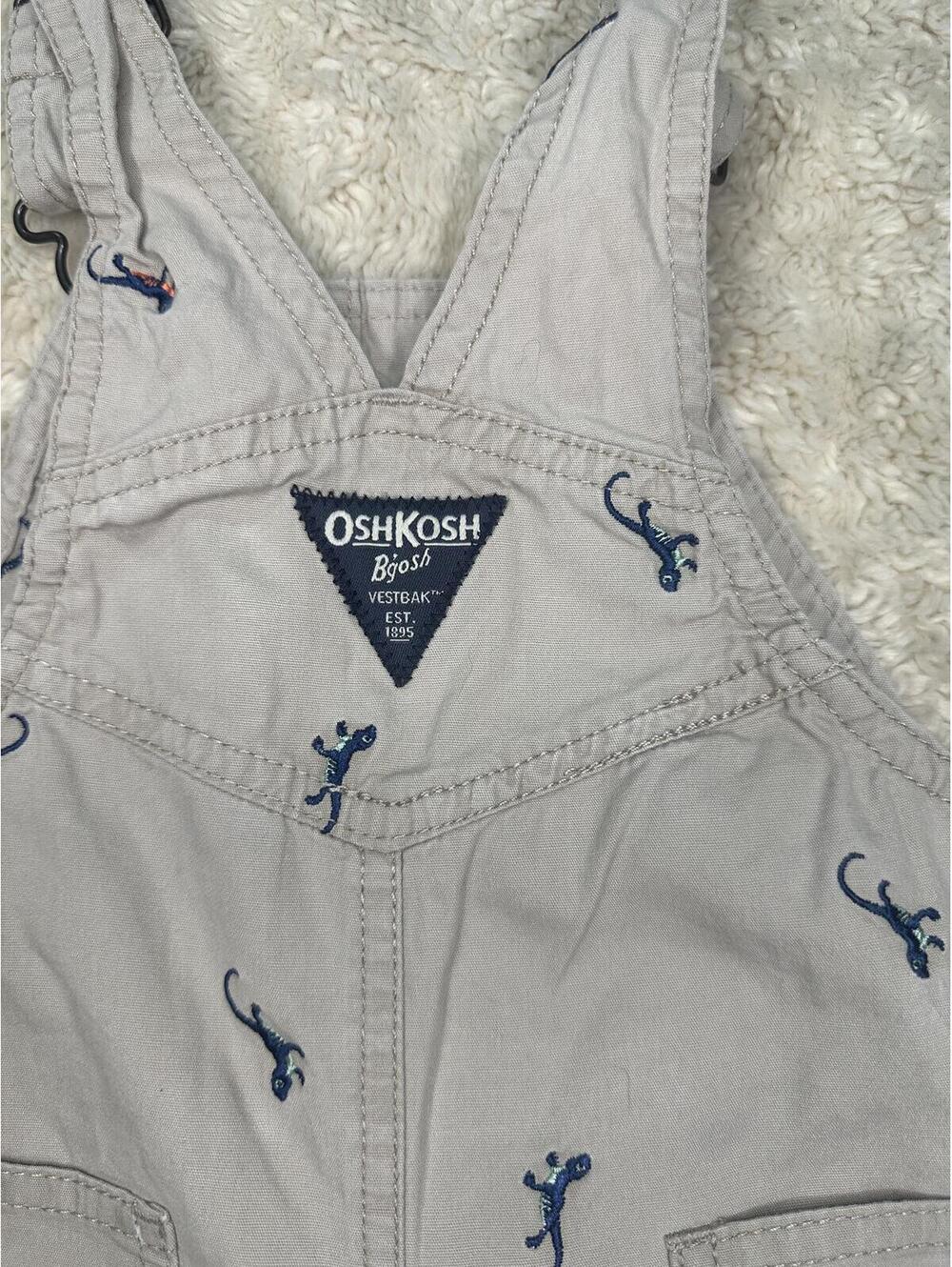OshKosh B'gosh VestBak unisex khaki overalls 18M cotton embroidered classic - Picture 7 of 10